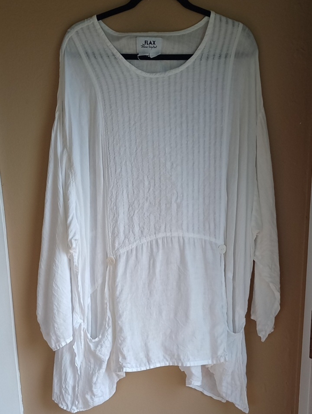 FLAX Linen Laggenlook Oversized Slouchy White Top Size XL